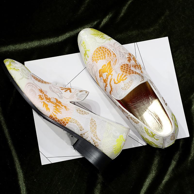 Mens Smoking Loafer with Embroidery Textured Tuxedo Slip-on Prom Loafers Luxury Penny Dress Shoes 58813