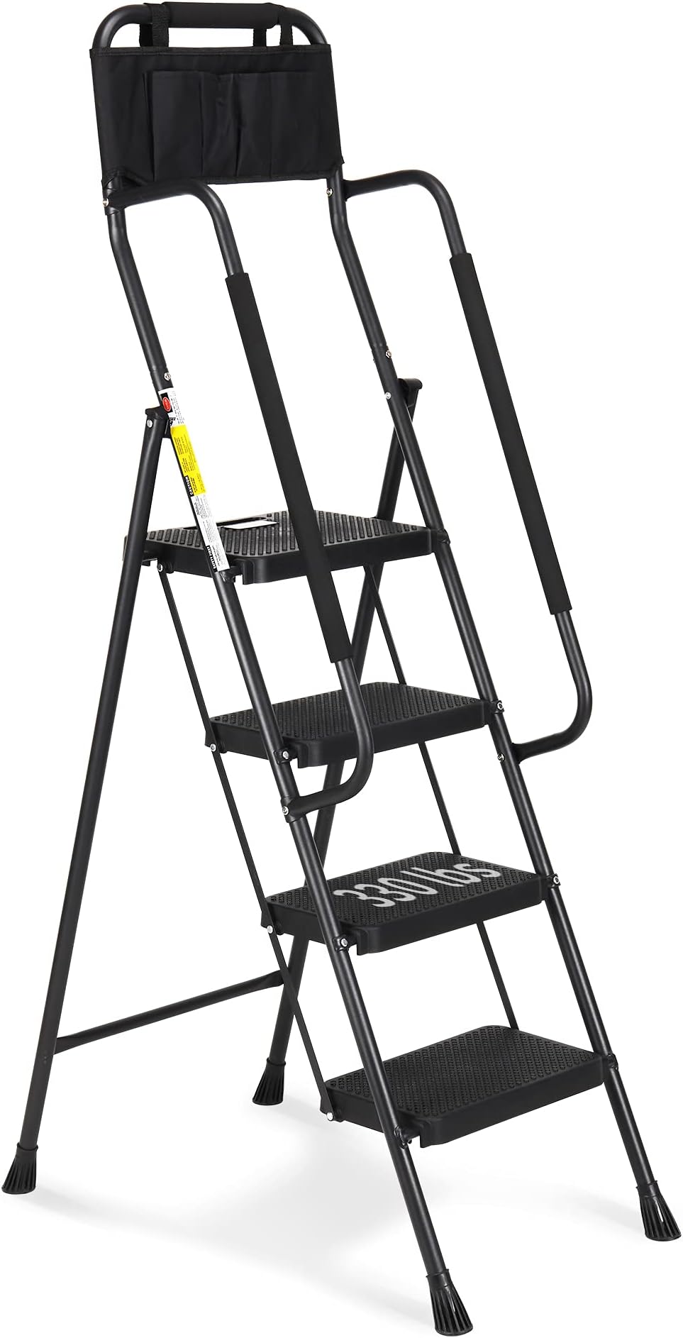 Step Ladder with Handrails, Folding Step Stool with Attachable Tool Bag & Anti-Slip Wide Pedal for Home Kitchen Pantry Office, Black