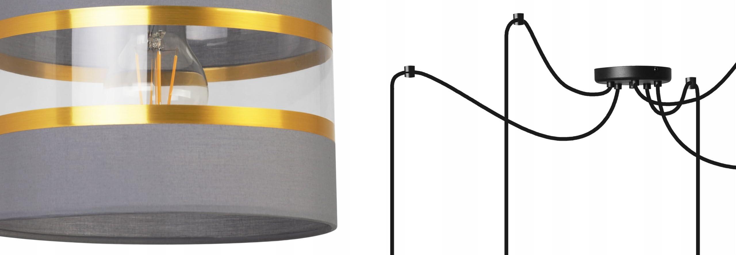 Light-Home Spider Elegance Deckenleuchte Pendelleuchte - Moderner Deckenleuchter für Schlafzimmer Wohnzimmer und Küche im Glamour - E27 mit 5 Lichtpunkten - Lampenschirm Stoff 20cm - Schwarz und Grau