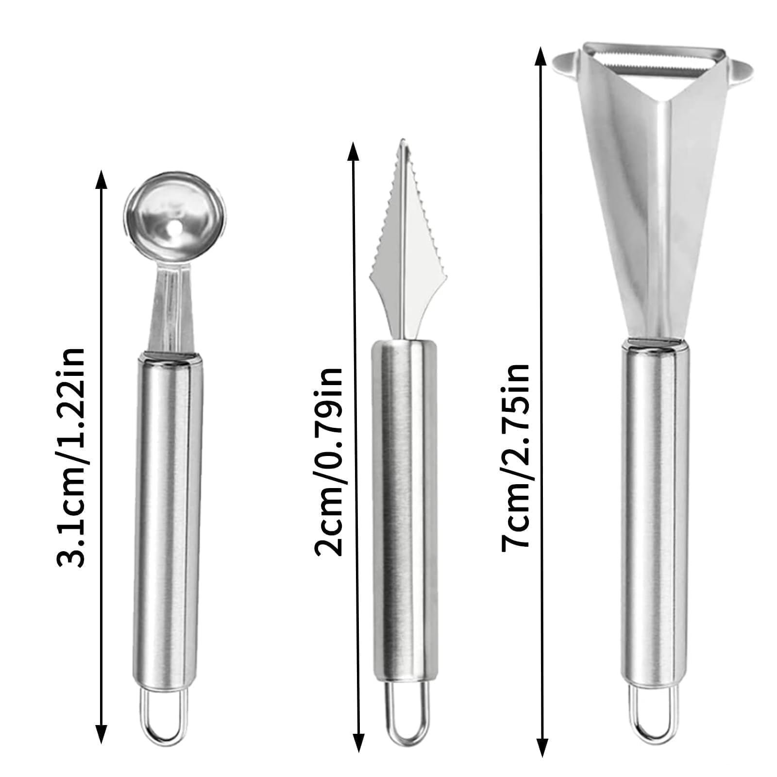 3 Pièces Outils À Fruits Pousse-Pomme Cuillère À Boule De Melon Couteau De Sculpture En Acier Inoxydable Pour Creuser Et Sculpter Des Fruits, Cuisine Maison