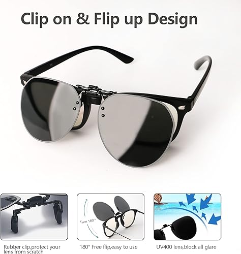 Miniatura 4 de Gafas de sol con clip sobre gafas graduadas, polarizadas, antirreflejos, abatibles, protección UV, para hombres y mujeres