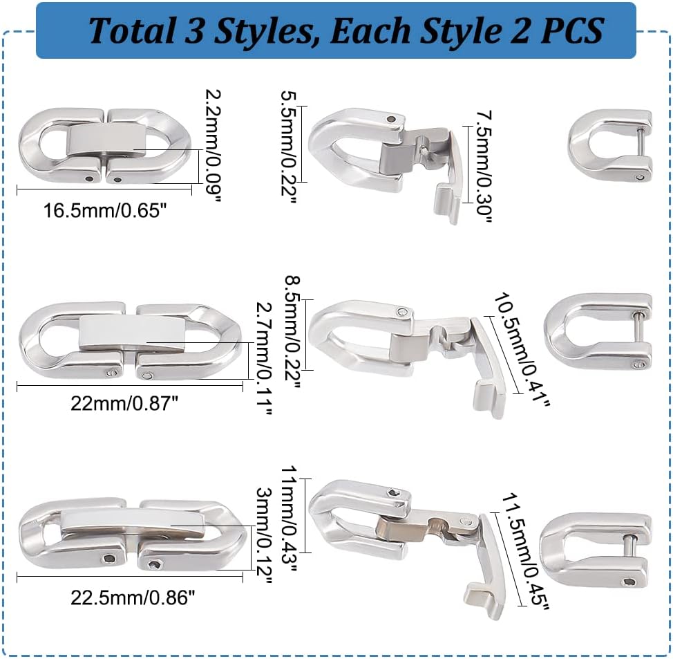 UNICRAFTALE 6pcs Stainless Steel Fold Over Clasp 7.5~11.5mm Jewelry Extender Foldover Link Extension Clasp Fold Over Bracelet Clasp Extender for Making Jewelry - Image 3