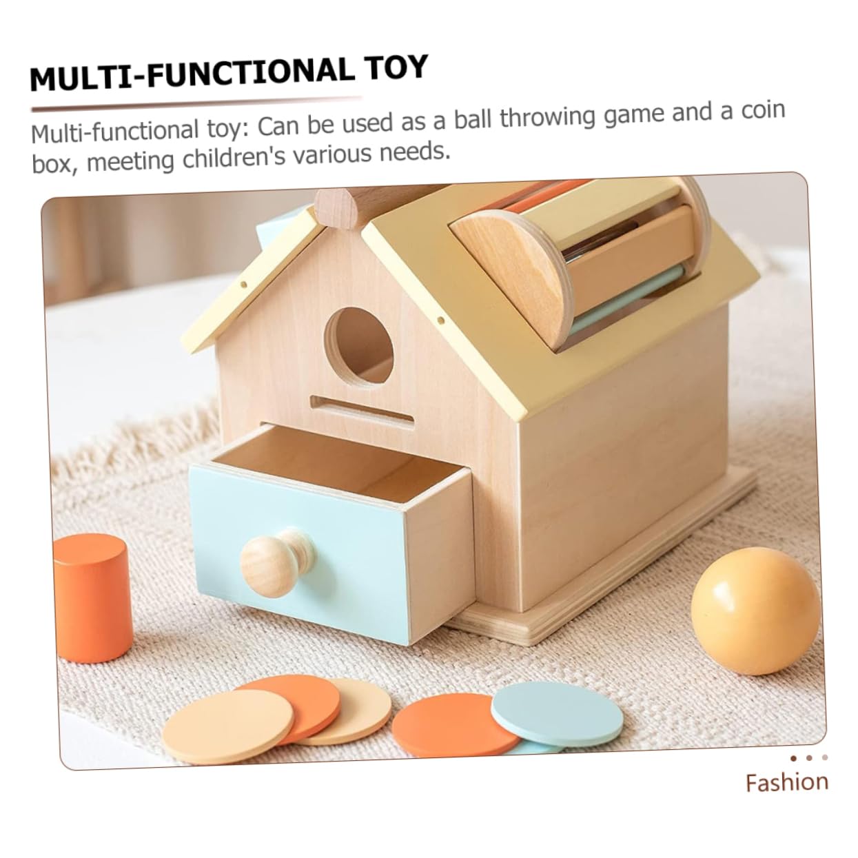 Supvox Holzspielzeug Münzbox zum Ballwurf 1 Satz für Kinder | Montessori Lernspielzeug für Bildung und Training, Feinmotorik Fördern, Sicher Verwendbar