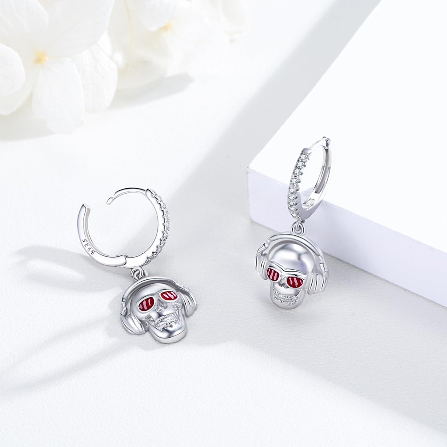 925 Sterling Silver Skull Earrings for Men Women, Skeleton Valentines Earrings Punk Earring Dangle Halloween Valentines Day Gifts for Her Skull Jewelry for Women
