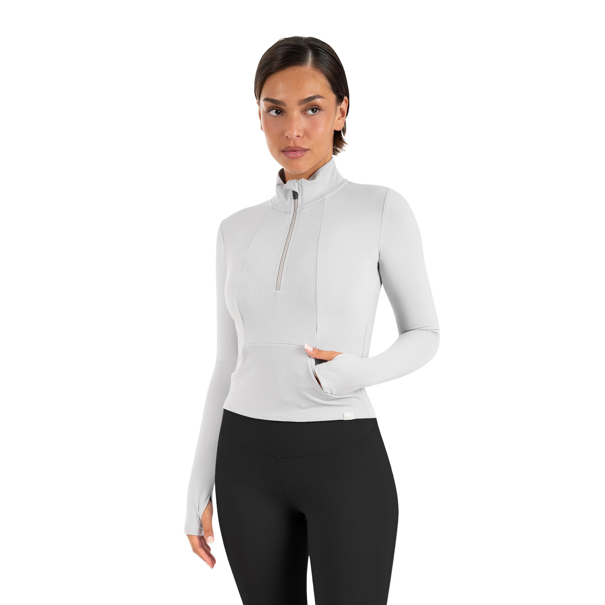 SMILODOX Trainingsjacke Damen Naveya, Half-Zip Sweatjacke Slim Fit mit Stehkragen, Sportkleidung Frauen, Sportoberteil, elastisches Material, geeignet als Laufjacke oder für Gym, Fitness & Freizeit
