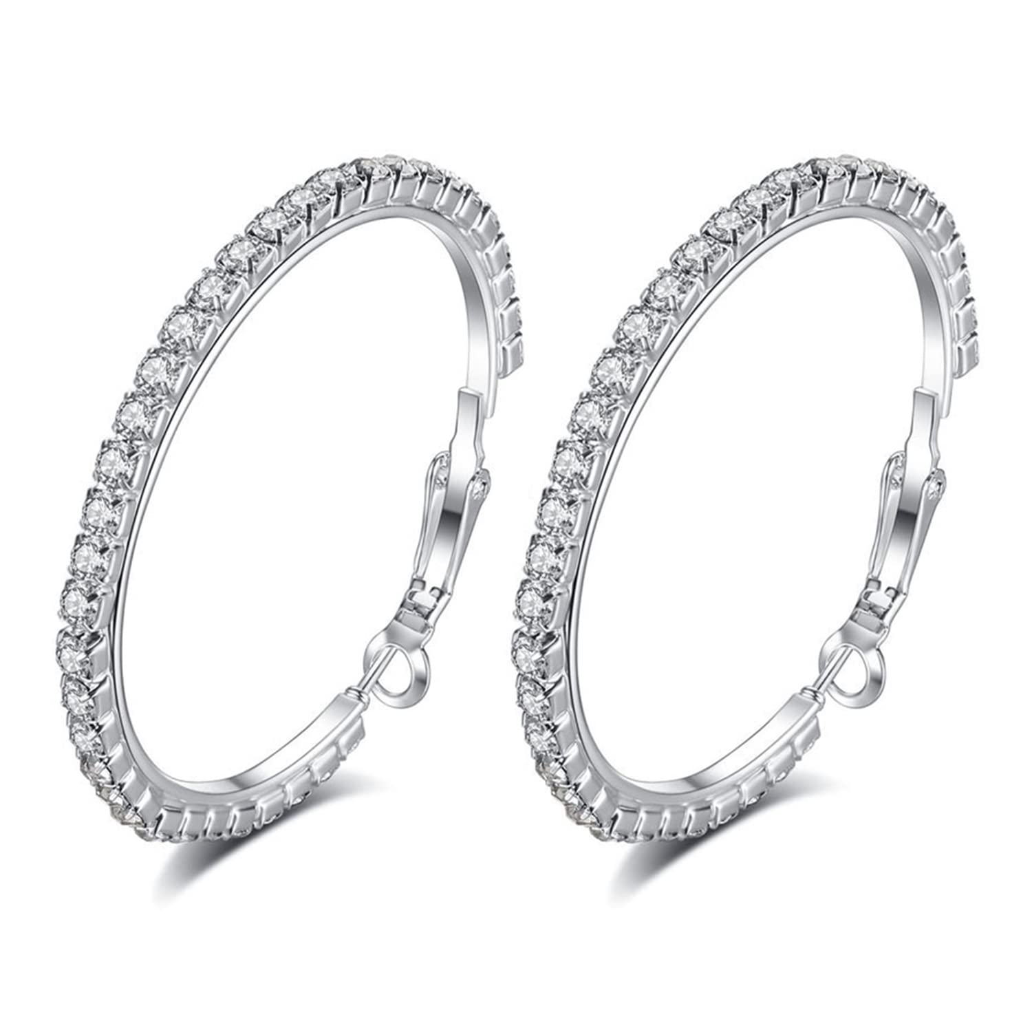 Peora Silver Plated American Diamond Studded Hoop Earrings Office Work Wear Fashion Jewellery Gift for Women & Girls (PX8E161) (B0C1CHCJW6) Amazon Price History, Amazon Price Tracker