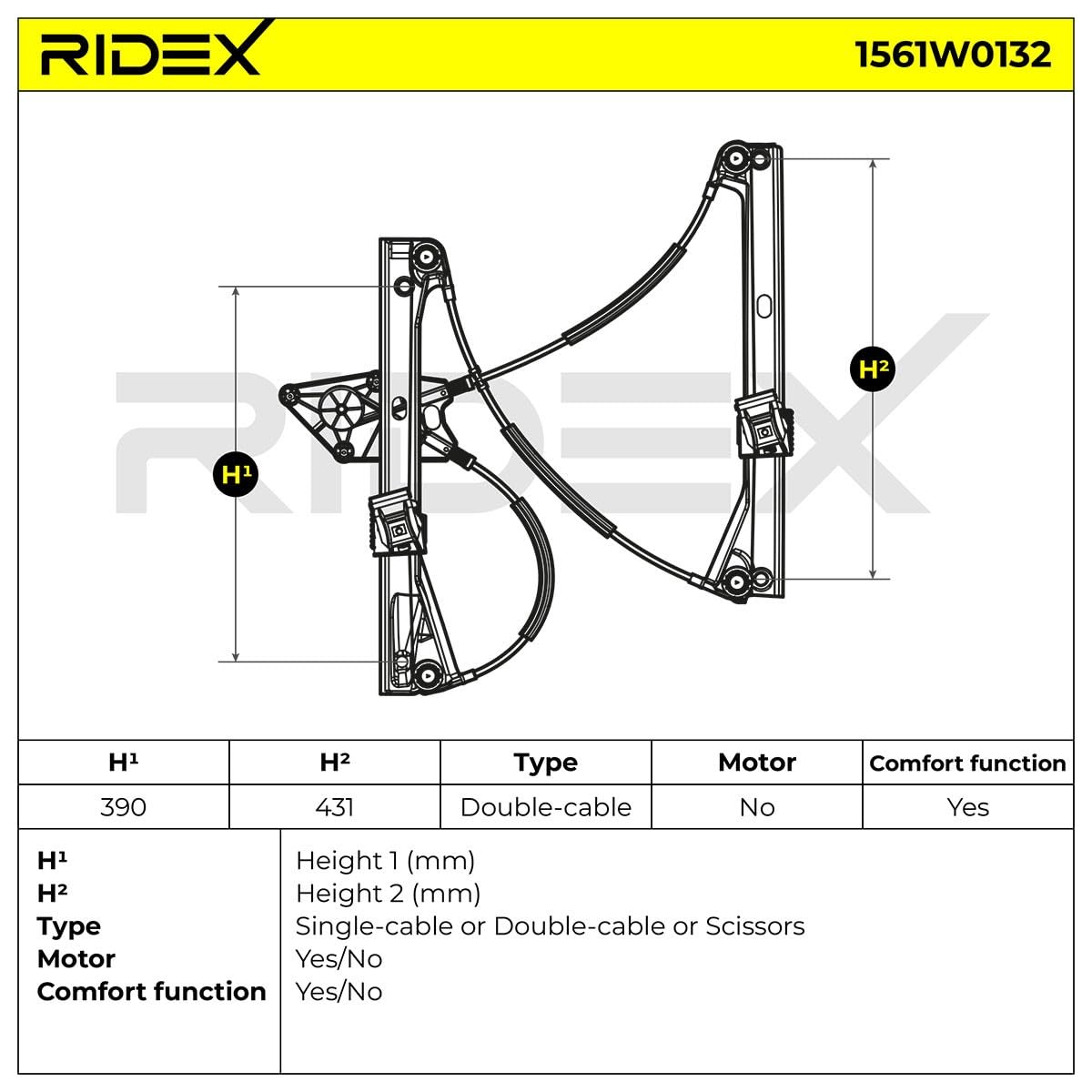 RIDEX 1561W0132 Alzacristallo elettrico anteriore Sinistra senza motore elettrico Compatibilità con VW Polo Hatchback 6R1, 6C1