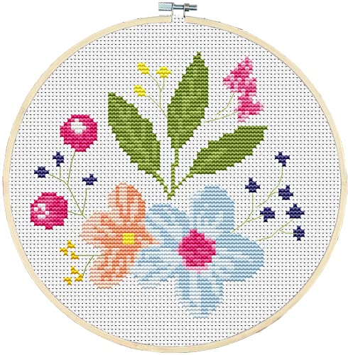 Awesocrafts Cross Stitch Kits Flower 11CT Stamped Patterns Easy Cross Stitching Embroidery Needlework Kit Supplies (Flower)