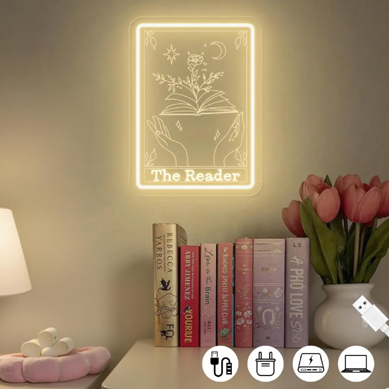The Reader Neon Sign, Neon Sign for Readers Women or Men Friends, Led Hanging Read Room Sign, Gift For Book Enthusiast Reading Enthusiasts