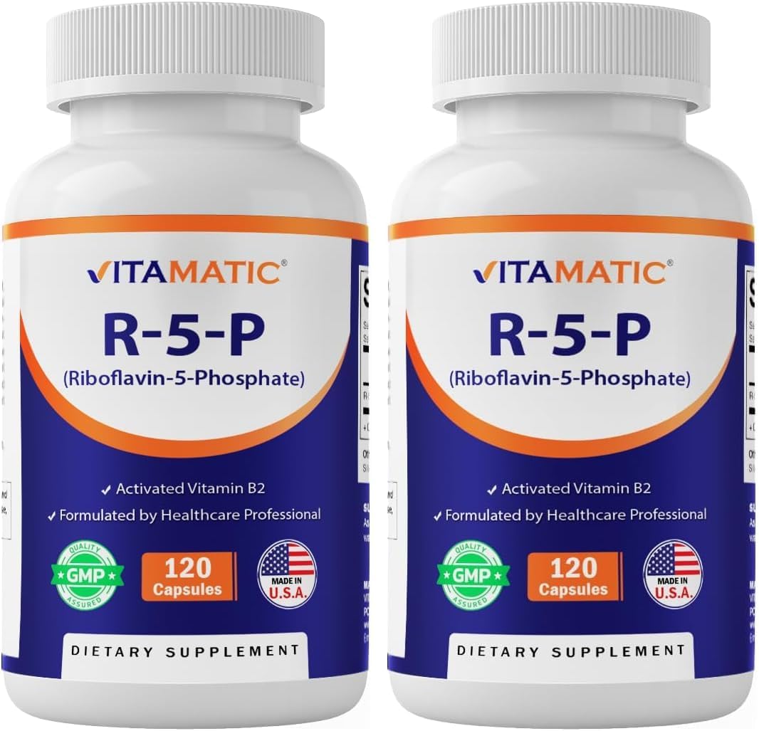 Vitamatic R-5-P Riboflavin-5-Phosphate (Vitamin B2) 50 mg | 120 Capsules | High Potency, Easy-to-Swallow Vegetarian Capsules (Pack of 2)