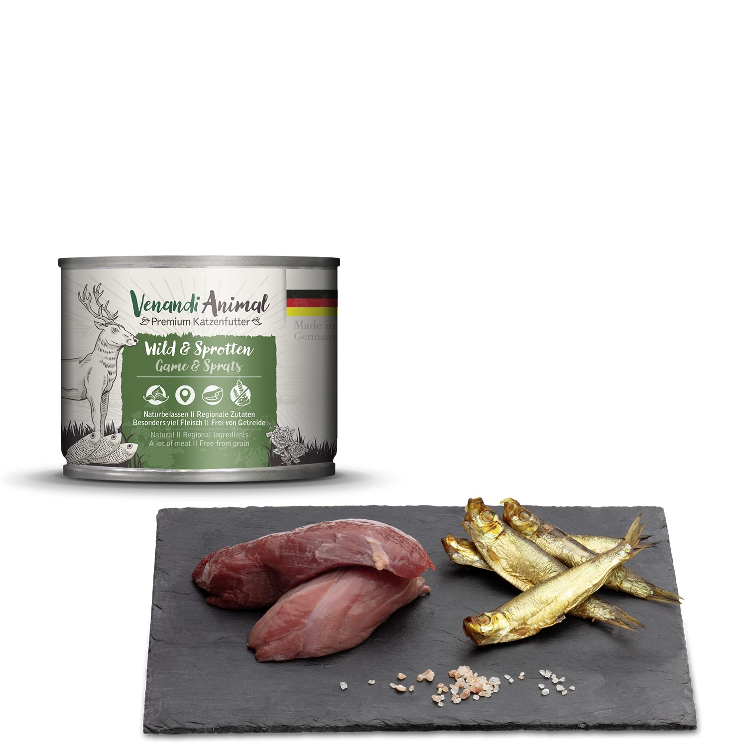 Venandi Premium karma dla kotów, mokra karma, dziki i szprot, bez zbóż z dodatkowym mięsem, 6 x 200 g (6 sztuk)