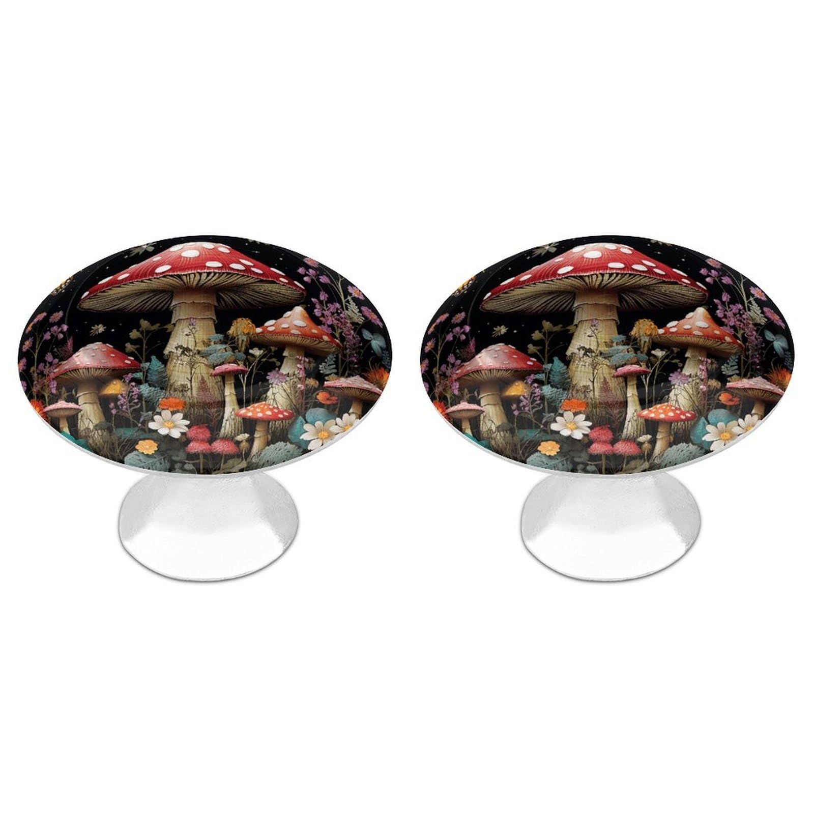 Fekiloot Style Round Cabinet Knob 2 Pack Kitchen Drawer Knobs Stainless Steel Round Drawer Pulls Modern Cabinet Hardware Mushrooms And Butterflies On Black Background Drawer Hardware For Dresser Closet Door Knobs
