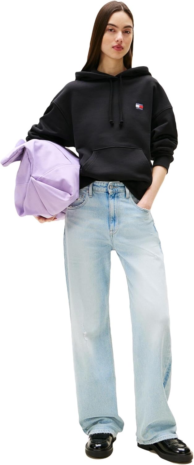 Tommy Jeans womens Medium Weight Pullover Hoodie With Embroidered Flag Logo - Image 3