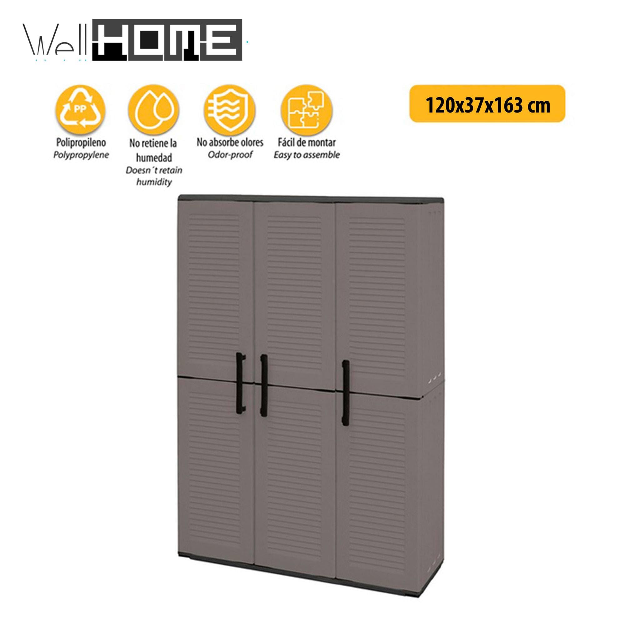 Armoire en polypropylène pleine hauteur 102 x 37 x 163 cm, matériau recyclable et écologique durable, équipée de charnières et d'étagères