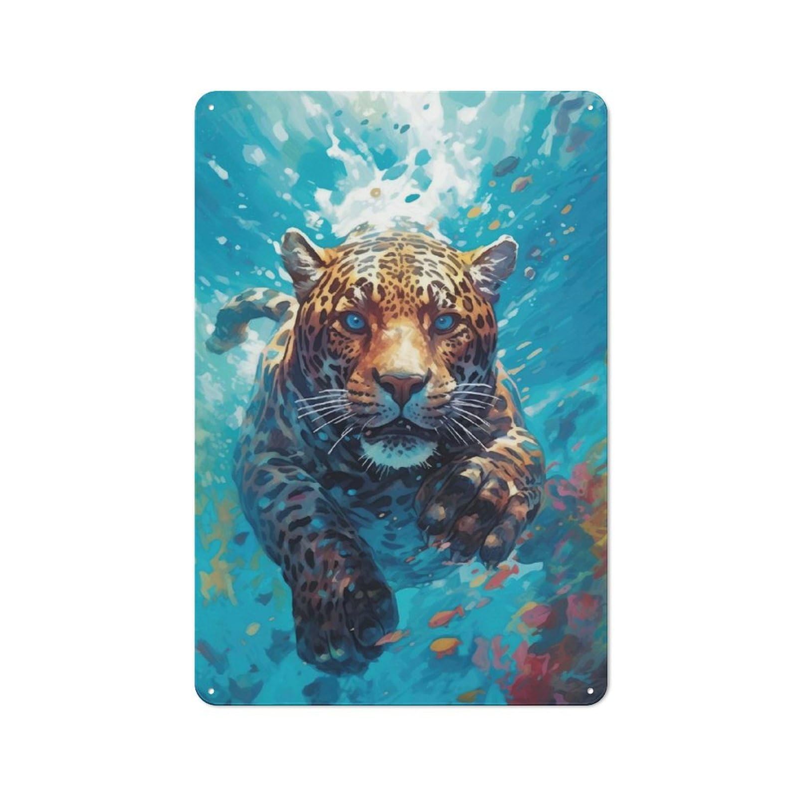 Junmoney Underwater Leopard Printed Metal Sign 30X20cm For Café Or Restaurant, For Hospitality Interior Collectors
