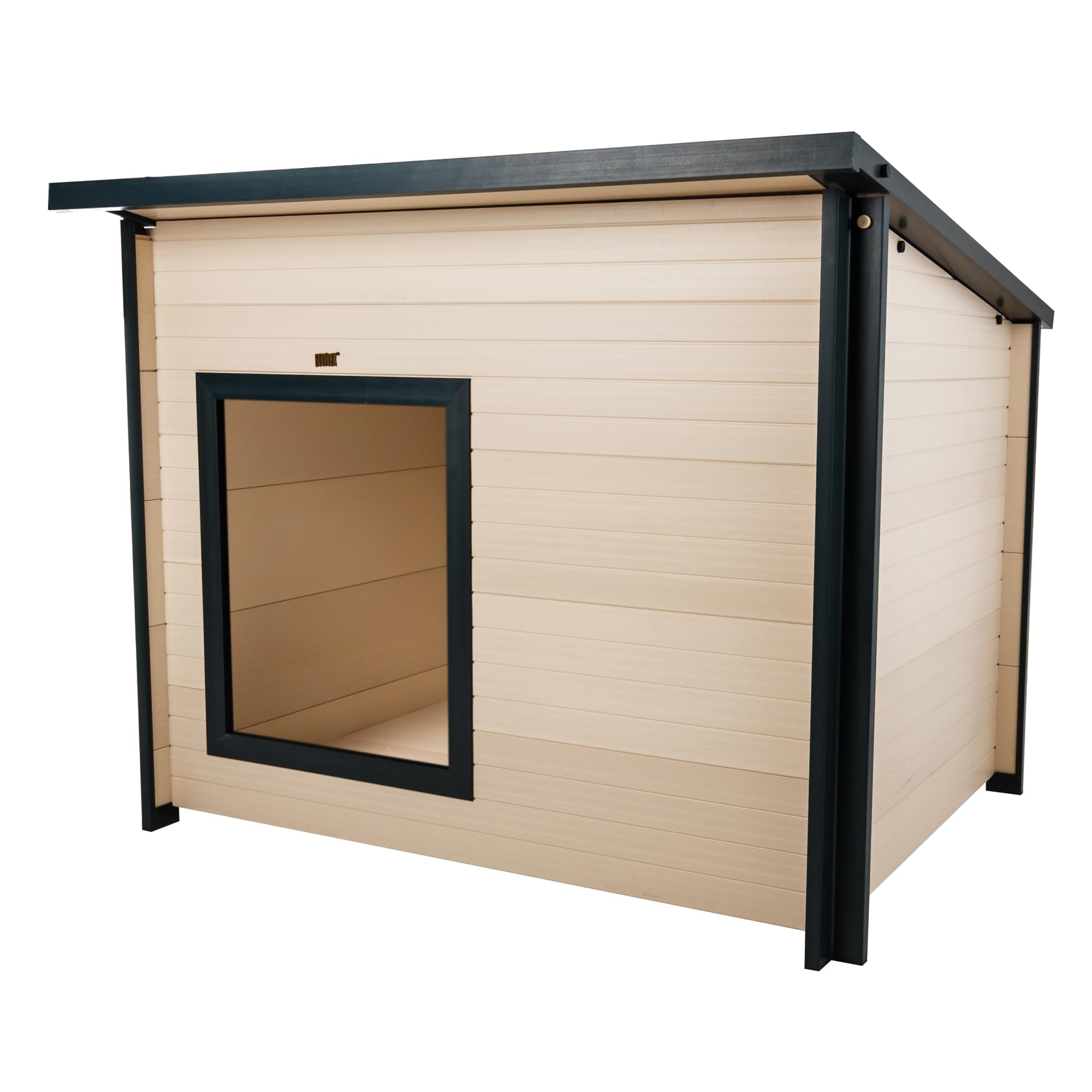 New Age Pet ECOFLEX Rustic Lodge Dog House for X-Large Dogs up to 120lbs - Weatherproof, Easy Clean Outdoor Shelter - 10 Year Warranty