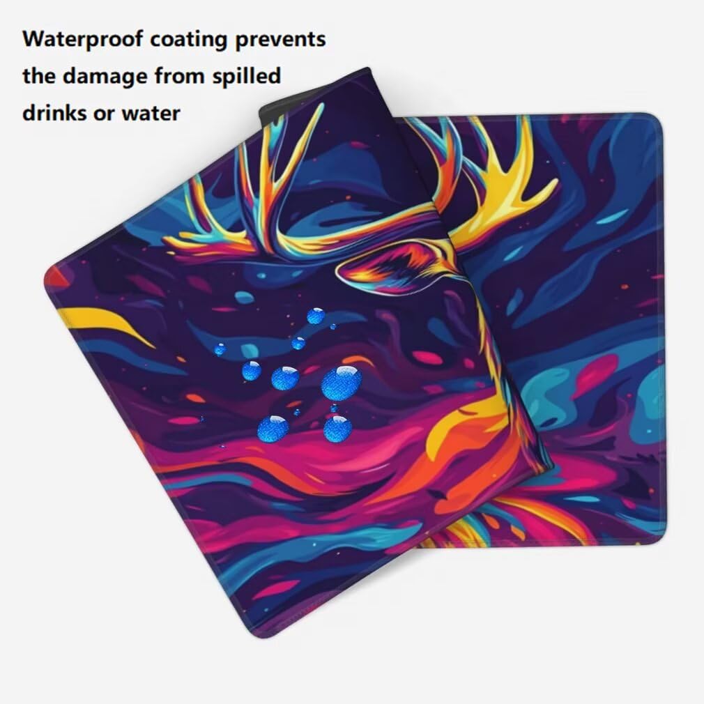 Tappetino Mouse XXL 1200x600mm Blu Grande Mouse Pad, Tappetino Scrivania Grande Mousepad Gaming con Bordi Cuciti, Tappeto Scrivania con Base Antiscivolo per Ufficio e Casa (Cervo Colorato) -MP1590