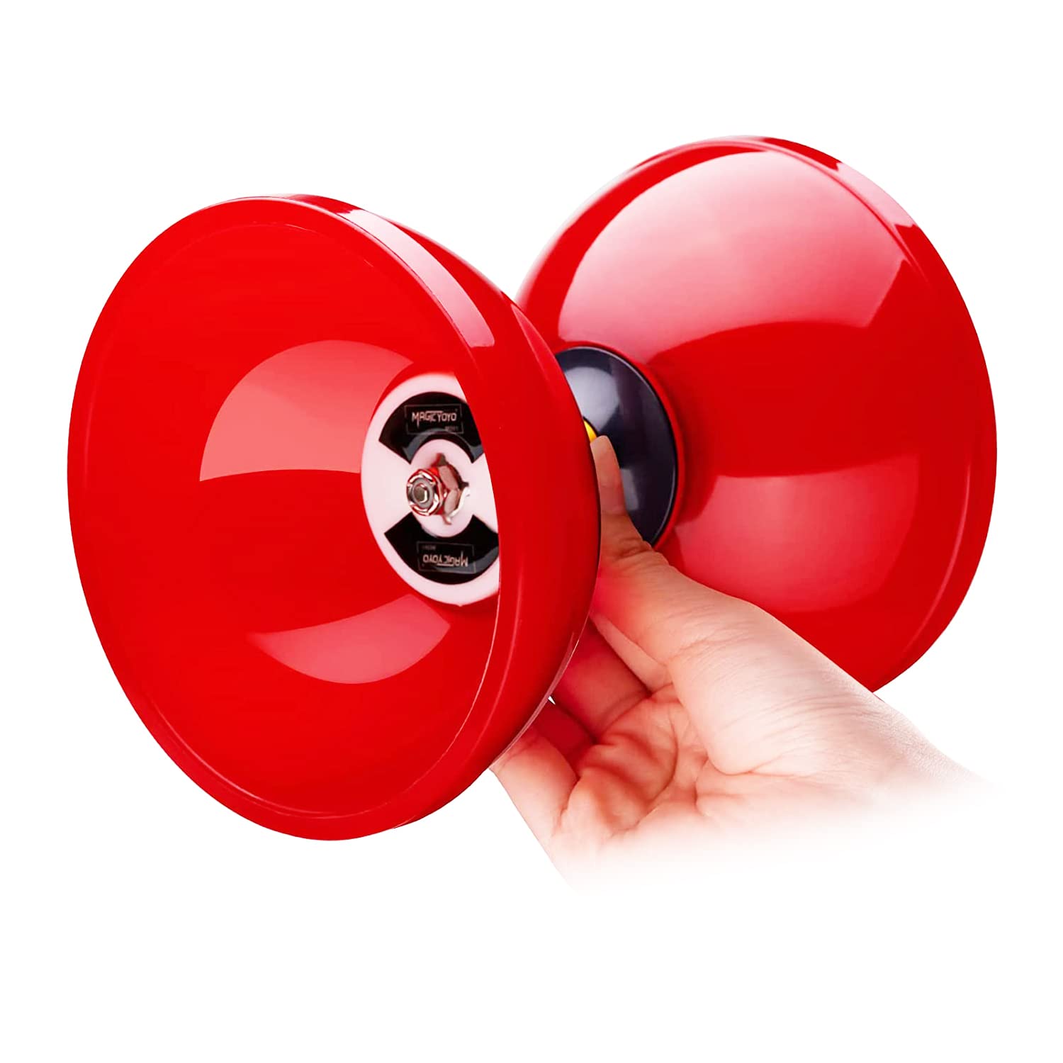 MAGICYOYO Diabolo Set de Jonglage MD01 Professionnel avec roulements à billes triple pour enfants, adultes et débutants,15 cm, avec 2 paires de bâtons en métal+sac+ 2 jeux de cordes de rechange, Rouge