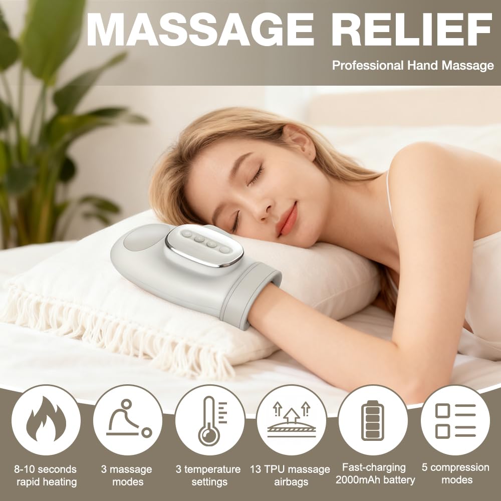 Handmassagegerät, NAVESO Intelligenter Hand Massagegerät mit Wärmekompression, Tragbare Elektrische Handmassage mit 3 Mode Geschenke für Frauen und Männer