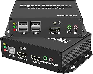 LornCeng 4K HDMI KVM USB Extender Over Single Cat5e/6/7 up to 120M(394ft), KVM Extender Over IP Support 4K@30Hz, Lossless Near Zero Latency, 4 Ports USB2.0, IR Control, RS-232, with HDMI Loop Out