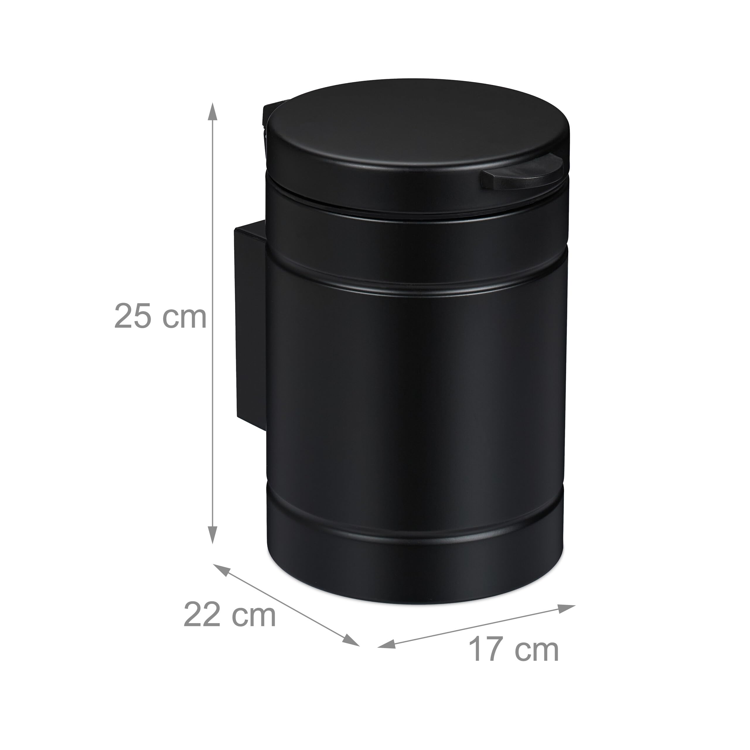 Relaxdays badkamer prullenbak, hangend, 3 liter, softclose, met emmer, metaal, afvalbakje wc & toilet, rond, zwart