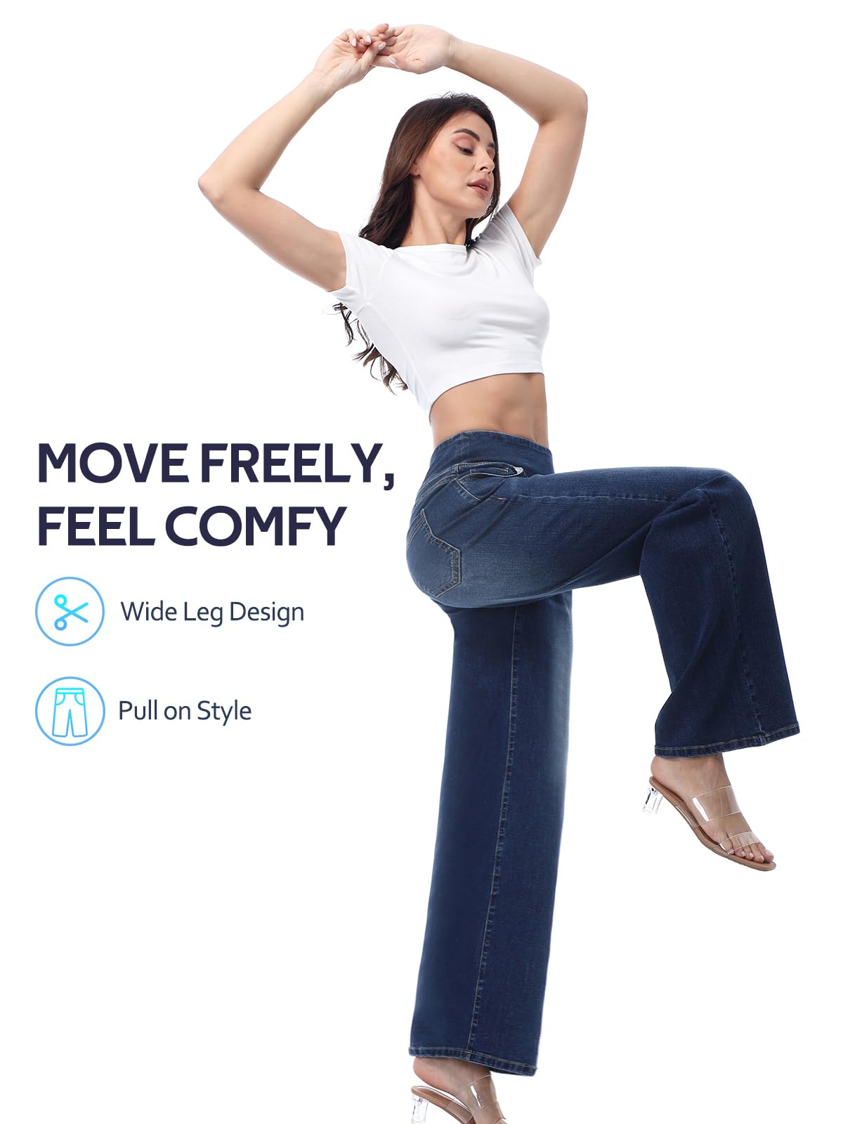 Jean Femme,Taille Haute Coupe Droite Straight Jeans,Mode Baggy Jambes Jean,Taille Elastique Large Pantalon Femme