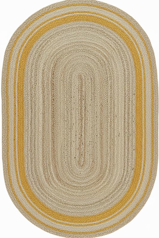 Tappeto ovale intrecciato a mano intrecciato a mano in iuta naturale con bordo giallo, luminoso, resistente, per soggiorno, camera da letto e decorazione per la casa