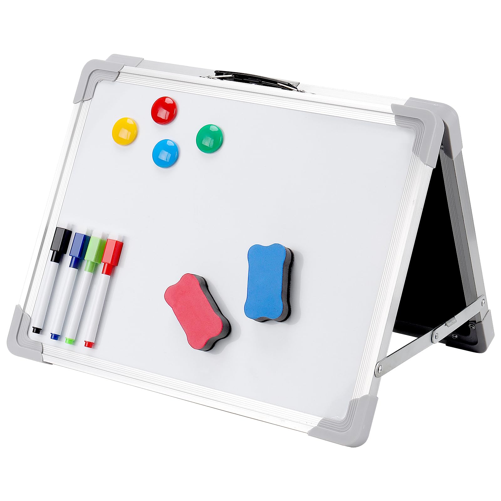 ZOENHOU Tableau Blanc Effaçable Magnétique Double Face 30x40 cm sur Pied avec Cadre en Aluminium - Whiteboard Pliable pour Maison, Bureau, École, Salle de Classe