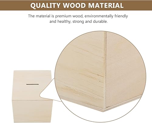 Miniatura 5 de Hucha de madera sin acabar, 3 piezas, hucha de madera sin terminar, caja de cambio de madera, pintura para decorar la caja de montaje, kits de