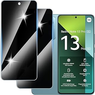شاشة حماية زجاجية للخصوصية مضادة للتجسس من الزجاج المقوى المضاد للخدش بدرجة صلابة 9 خالية من الفقاعات لموبايل ريدمي نوت 13 برو 5G من هيرشين، من قطعتين