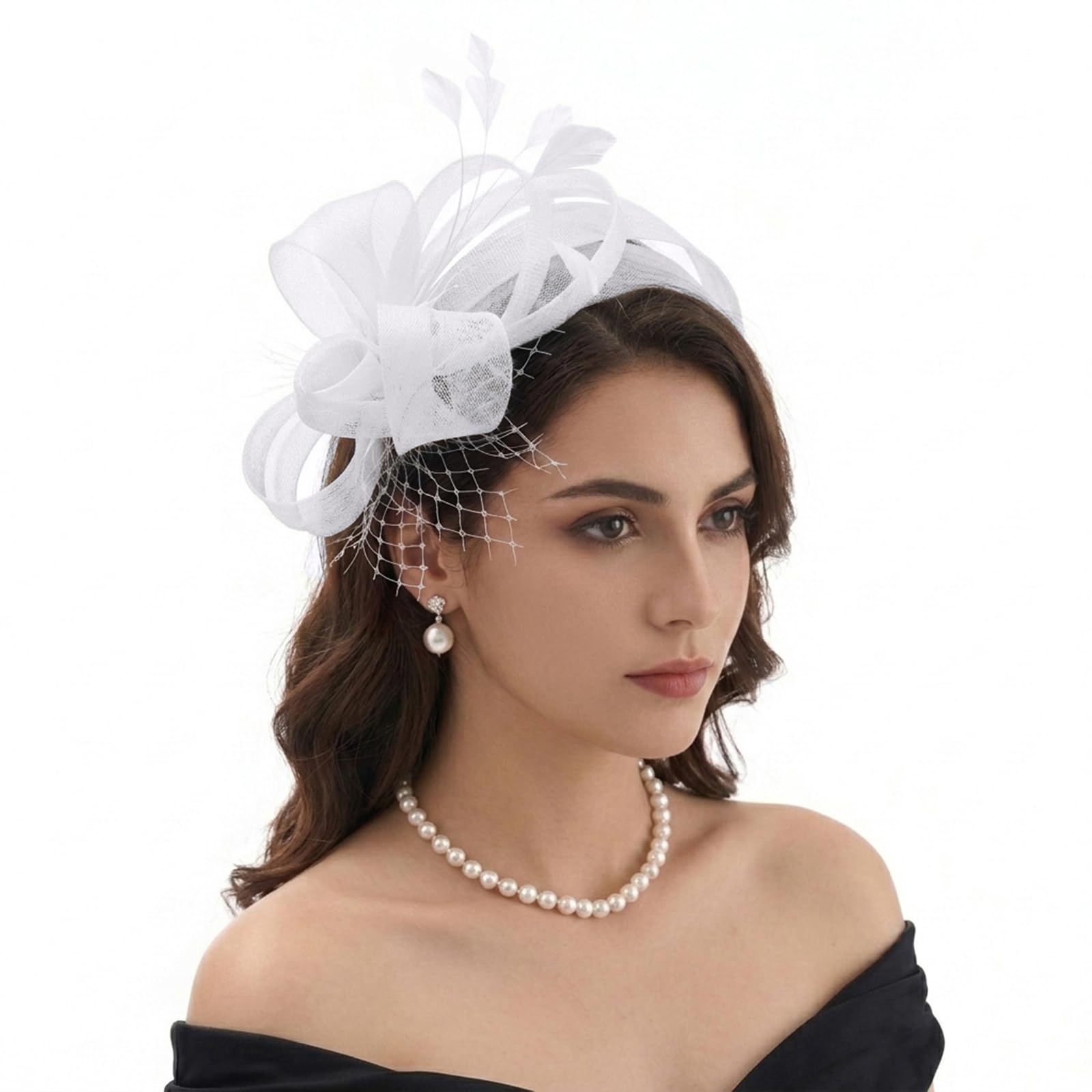 DRESHOW Fascinators Hats for Women Tea Party Headband with Flower Feather Mesh Headwear Vintage Derby Hat Dress Accessories for Wedding Church Cocktail