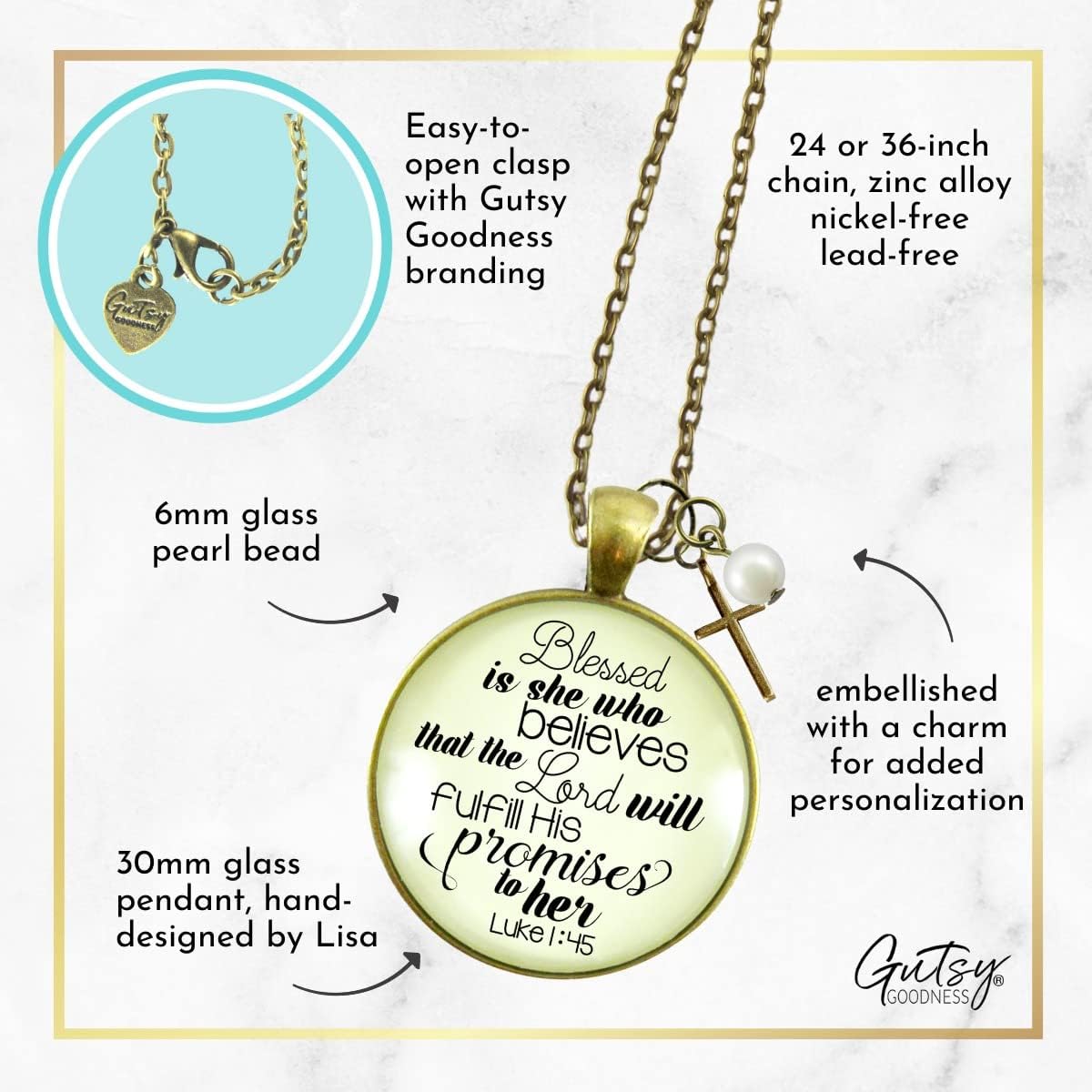 Gutsy Goodness Encouragement Necklace Handmade Bible Quote Message Jewelry Pendants For Women Of Faith