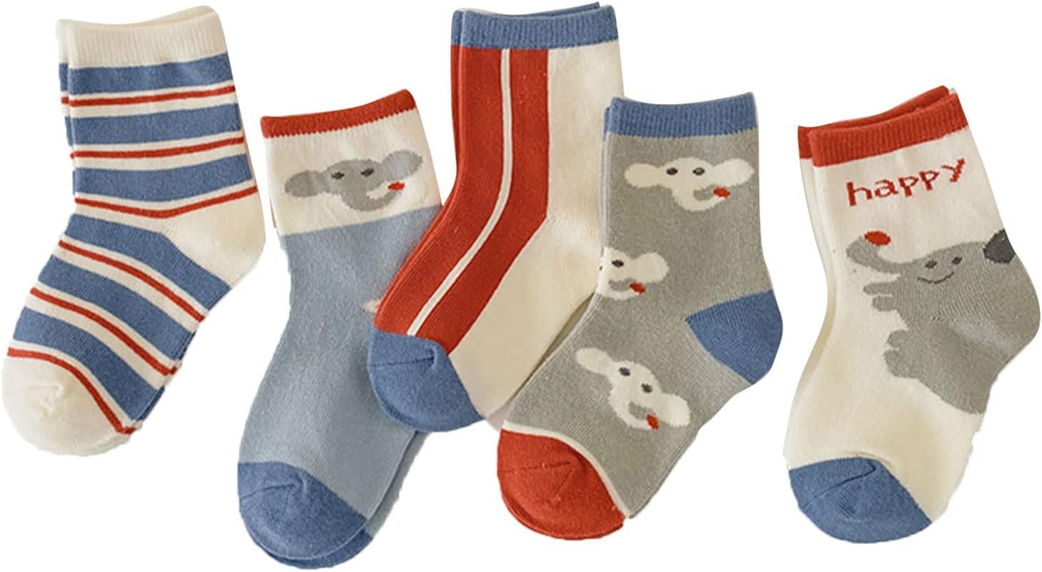 Sock,5 Pairs Toddler Kids Cartoon Socks Striped Animal Hosiery