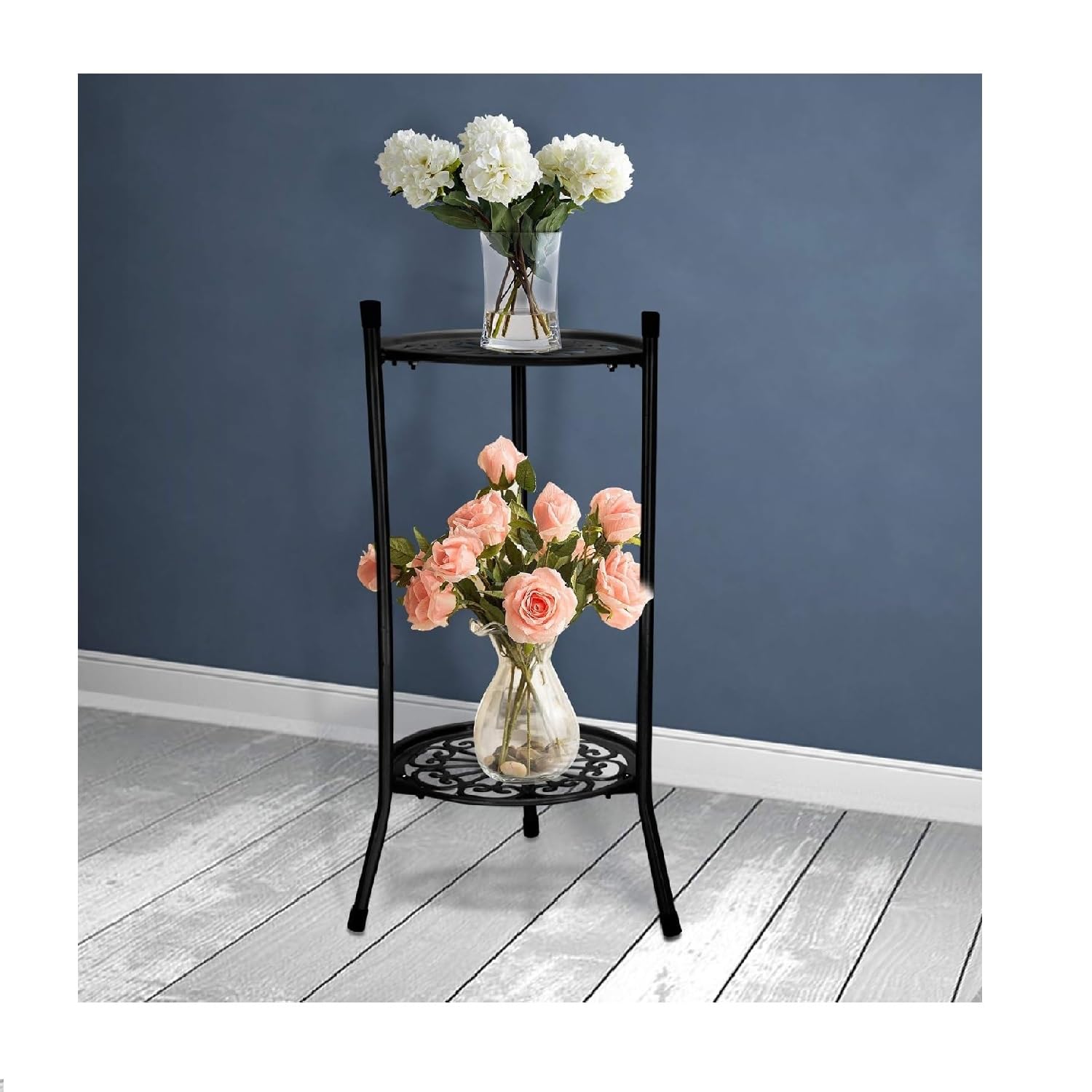 M.J COMFY-LIFE Metal Plant Stand Iron Flower Display Shelf Indoor Outdoor Support Rack Garden Terrace Decoration (Black)