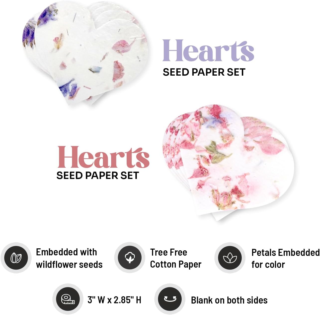 Set of 24 Pink Heart AND Set of 24 Mixed Heart - Plantable Seed Paper Embedded with Wildflower Seeds for Bridal Shower, Wedding Gift, Birthday, & other Milestone Celebrations