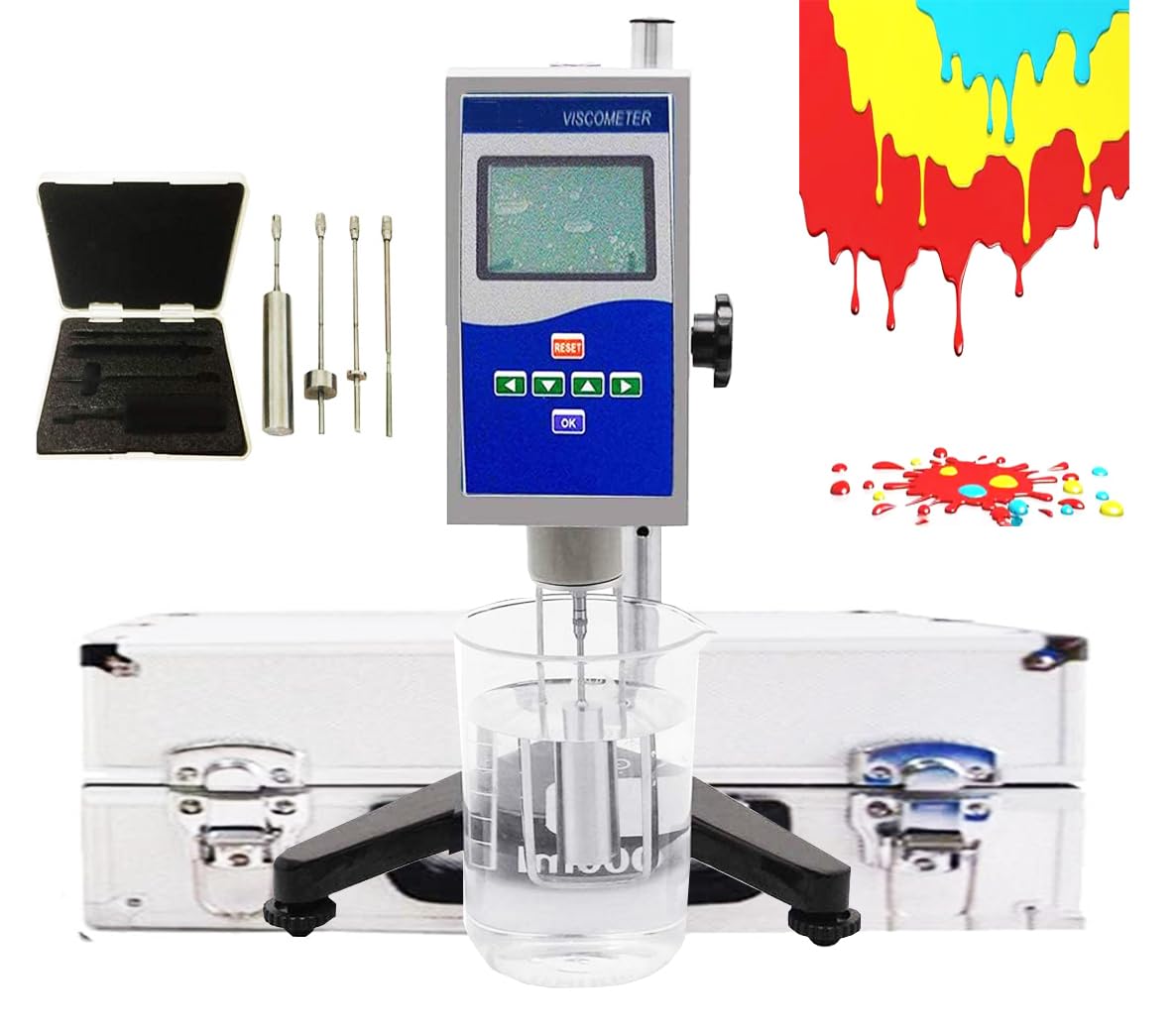 Rotary Viscometer Digital Rotational Viscosity Meter Viscosimeter with Measurement Range 1 to 100000 mPa.s Backlight Display for Oil Paints Plastics Food Paint Fluid