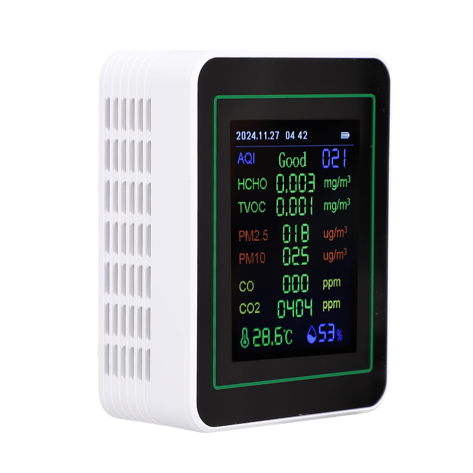 Cocoarm Misuratore di qualità dell'aria per Interni con Schermo TFT da 2,8 Pollici Sensore di qualità dell'aria Portatile 12 in 1 CO2 PM2.5 TVOC Monitor CO con umidità della Temperatura per Casa,