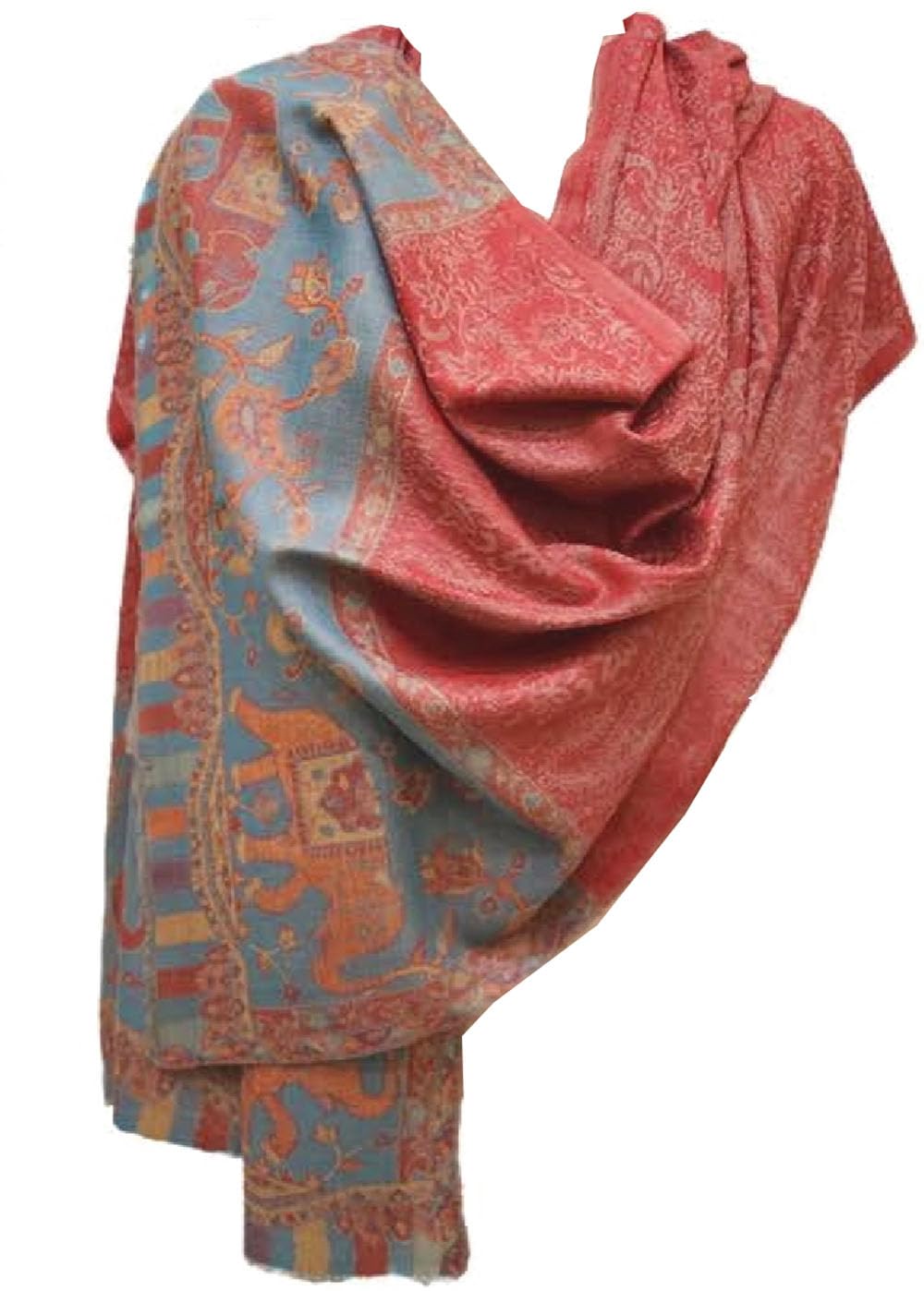Lorenzo Cana Pashmina Sciarpa da donna 100% Cashmere Sciarpa Cashmere Sciarpa da Donna Tessuto Multicolore Rosso Elefanti 78721