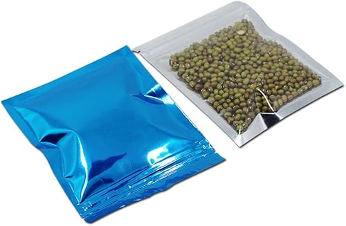 FERENLI 100 bolsas de almacenamiento de alimentos de Mylar brillante con cierre de cremallera, bolsa hermética de papel de aluminio con ventana