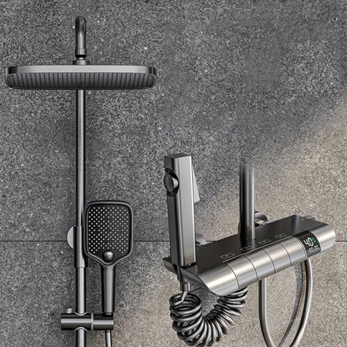 ZYCHSJXA Conjunto de grifería para Ducha con Mezclador Tipo Piano, Pantalla Digital, 4 vías con Efecto Lluvia, Ducha de Mano de 3 Funciones, caño para bañera y rociador para bidé, Altura AJ