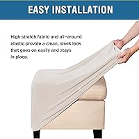 Vista 4 de ADPON Fundas otomanas cuadradas de terciopelo para otomanas, fundas protectoras para reposapiés cuadrados, fundas protectoras para taburetes de Beige