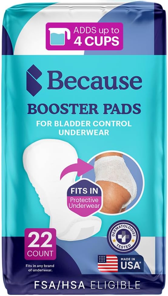 Because Overnight Booster Pads Fit All Adult Diapers, Helps Keep Your Adult Diaper Active All Night, Adds 4 Cups to Incontinence Underwear, Extra Absorbency, 22 Count (Packaging May Vary)
