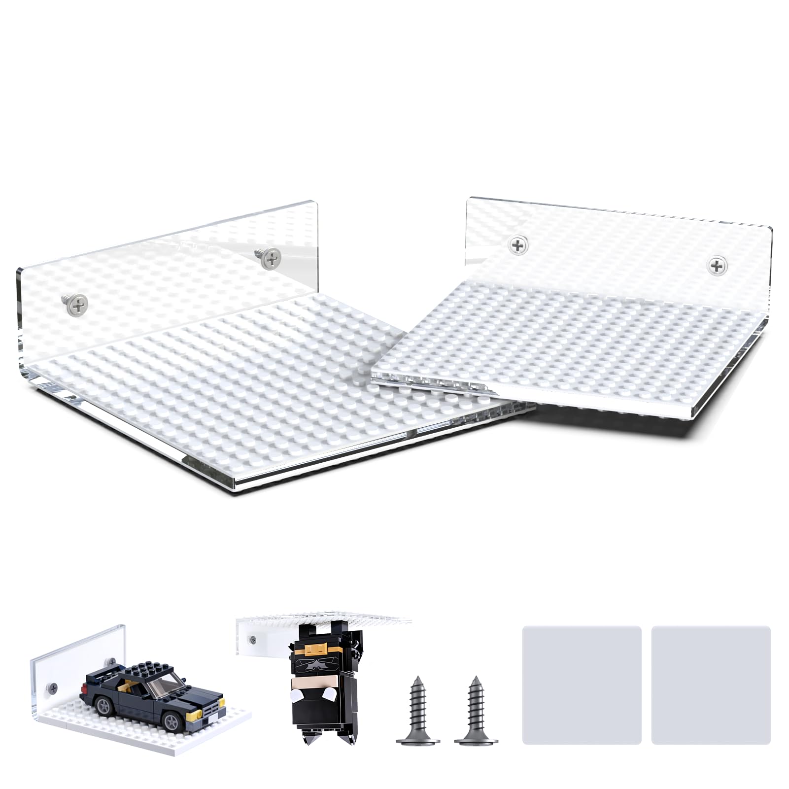 6-Pack Acrylic Floating Display Shelves for Wall,Compatible with LEGO Building Bricks,Dual-Sided Shelves with 16x16 Studs for LEGO Toy Brick Storage and Display (White, 2-Pack( 5.04×5.31×2.17 inch))