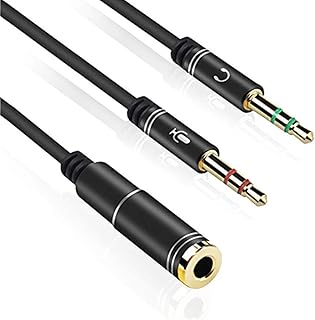 YFFSFDCオーディオ変換ケーブル 3.5mmジャックケーブルアダプタ メス 2in1 (4極3.5mm ステレオ(メス) 3極(オス)×2) ステレオ イヤホン/マイク付きに対応スピリッター-30cm【注】iPhoneの純正イヤホンには対応不可