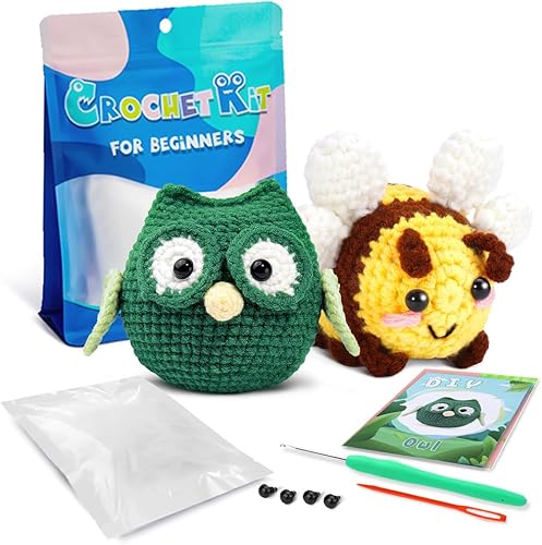YILIFEIDA Adorable kit de animales de ganchillo para principiantes, incluye hilo, instrucciones claras y opciones coloridas para diversión familiar,