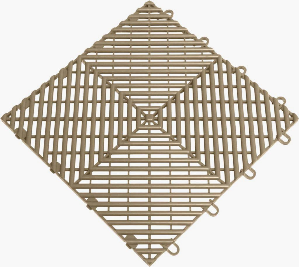 Big Floors RaceDeck Garage Floor Tiles, Interlocking Garage Flooring, Free-Flow Open Rib Self-Draining Heavy-Duty Copolymer Modular Tile (Beige, 48