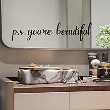 BJY Mirror Decal,inPS: You are Beautifulin Wall Stickers,Inspirational Lettering Wall Sticker for Bedroom Office Mirror,Creative DIY Mirror Decal for Bedroom Bathroom Classroom Decoration(Beautiful)