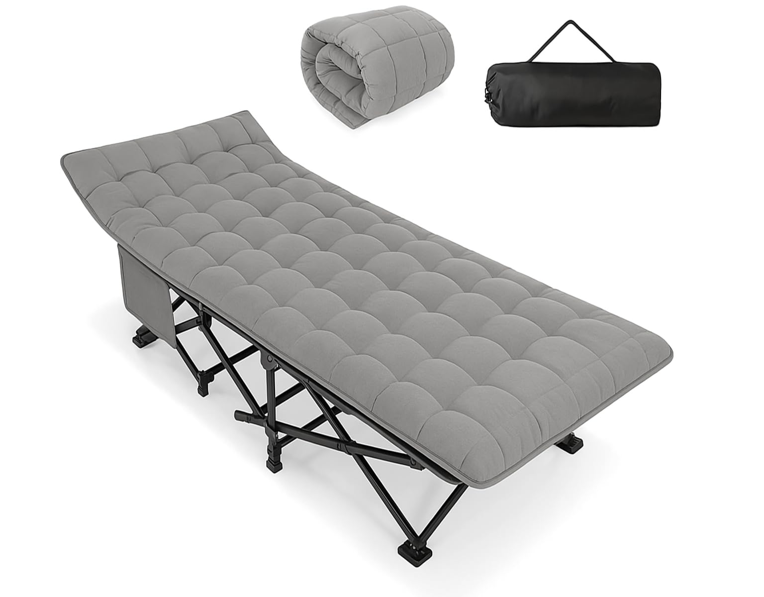 LPVS Lit de Camp Pliable 1 Personne - Pliant Robuste et Matelas avec 60% de Coton en Plus - Lit d’Appoint pour Camping, Bureau, Voyage - Charge 200 kg - Facile à Déplier