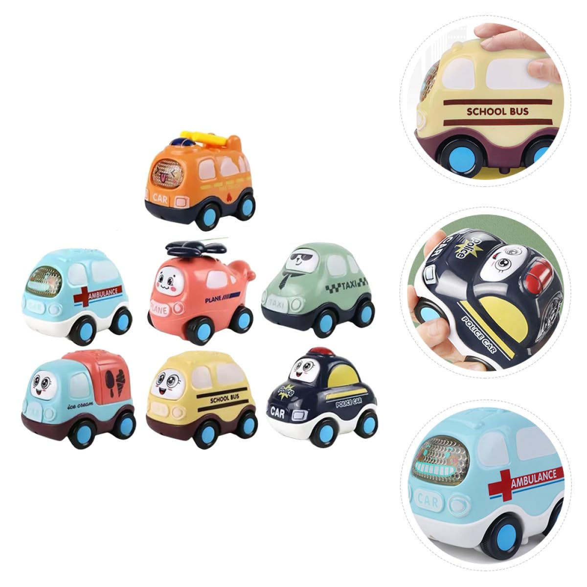 Set di 7 Macchinine a Retrocarica in Abs per Bambini | Movimento a Inerzia senza Batteria, Superfici Lisce senza Spigoli, per Compleanno e Festa dei Bambini Colore Casuale
