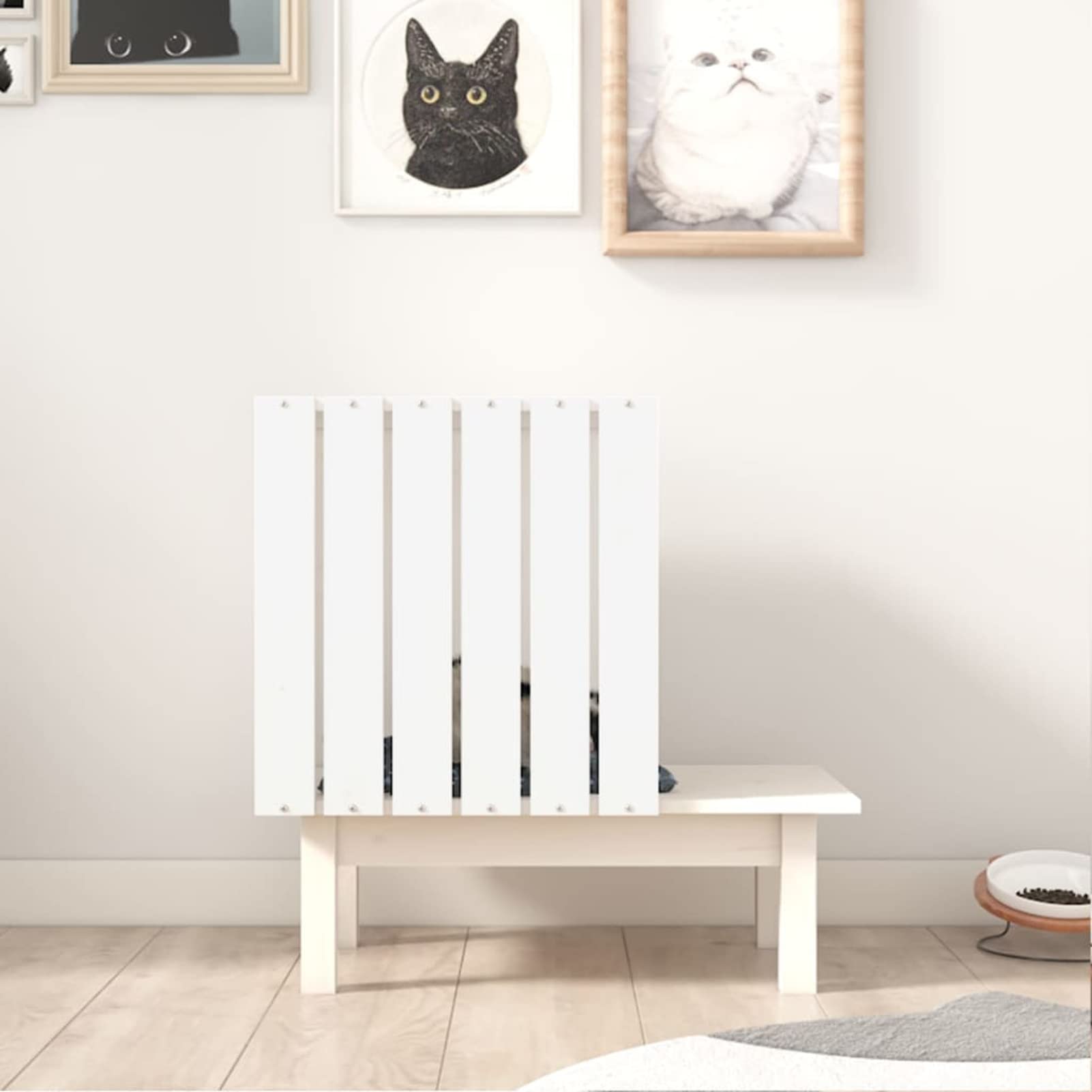 Brokky Casetta per Gatti Bianca 60x36x60 cm in Legno Massello di Pino,Casetta per Gatti in Legno, Cuccia da Esterno Casa per Gatti